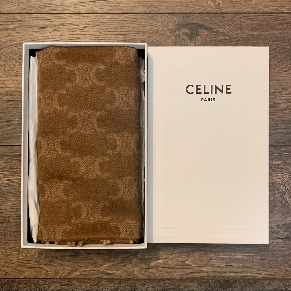❌SOLD❌ Celine Beige / Toffee Triomphe Monogram Cashmere Scarf